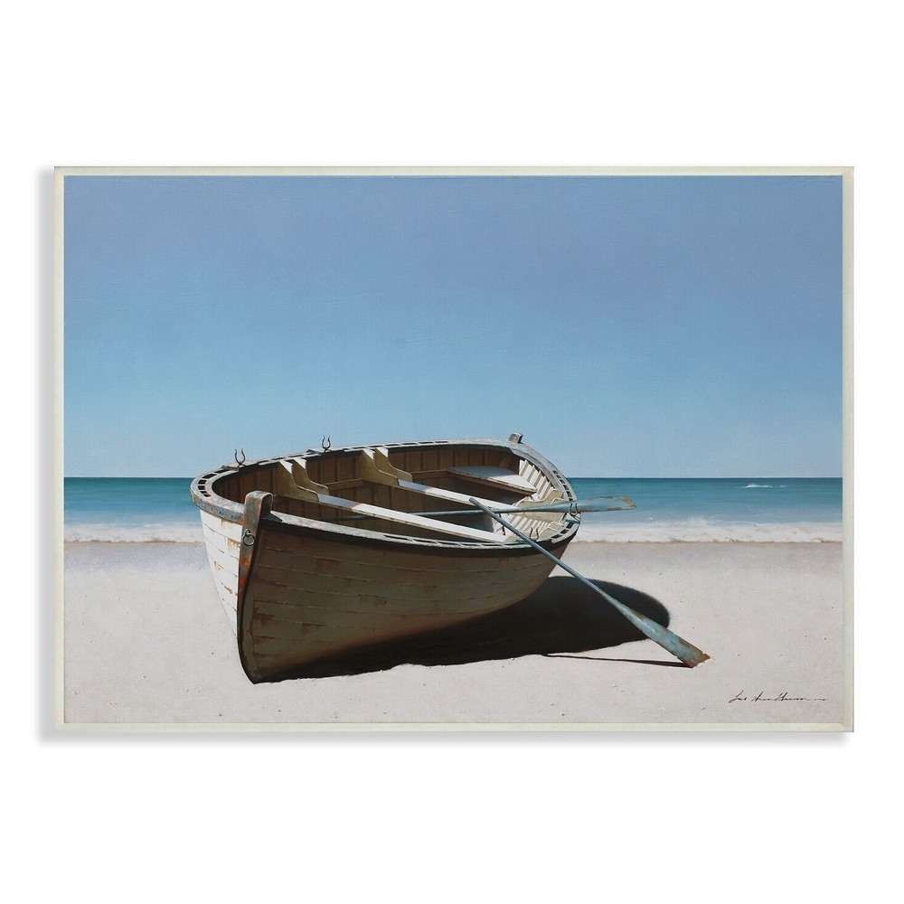 Stupell Row Boat in the Sand Ocean Shore Scene Wall Plaque