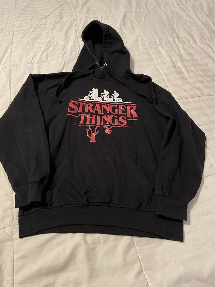 Stranger Things Black Large Hoodie with Naruto Ramen Back Print  