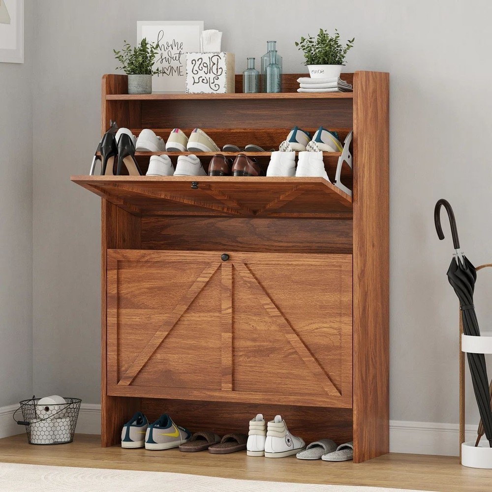 Walnut Shoe Storage Cabinet - 16 Pairs  108cm H X 80cm W X 24cm D