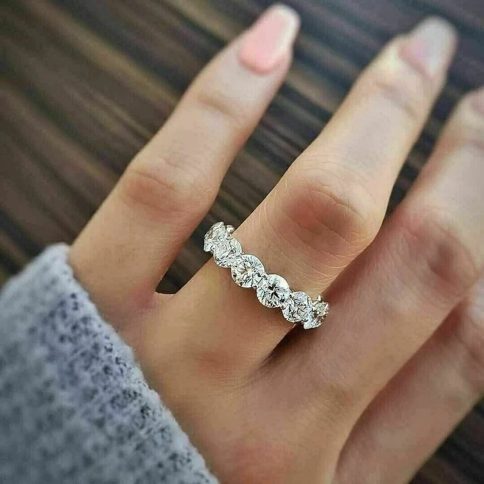 4Ct Round Cut Natural Diamond Solid 18K White Gold Beautiful Eternity Band Ring