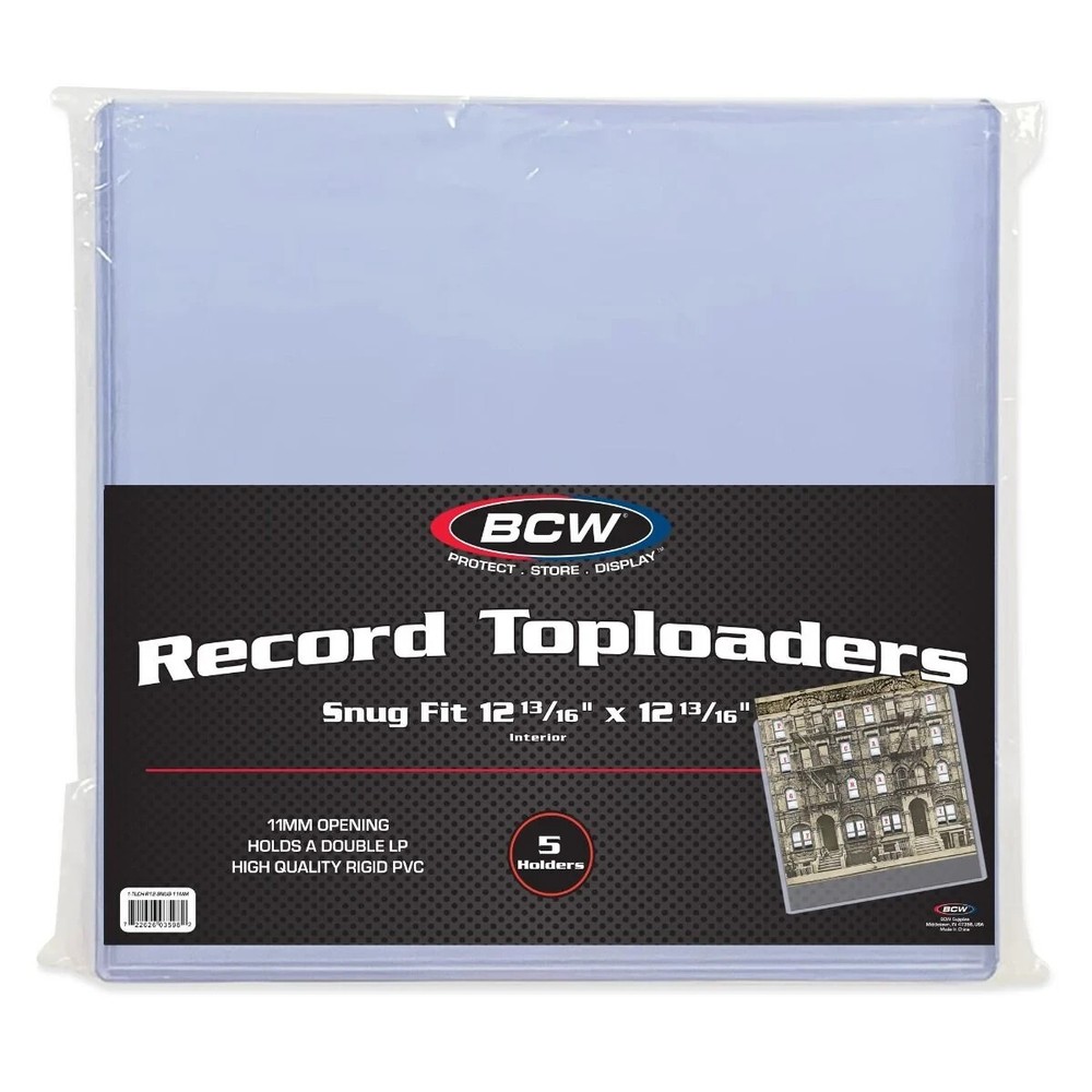 (5) BCW 33RPM Vinyl Record 9mm Top Loader Snug Fit 12