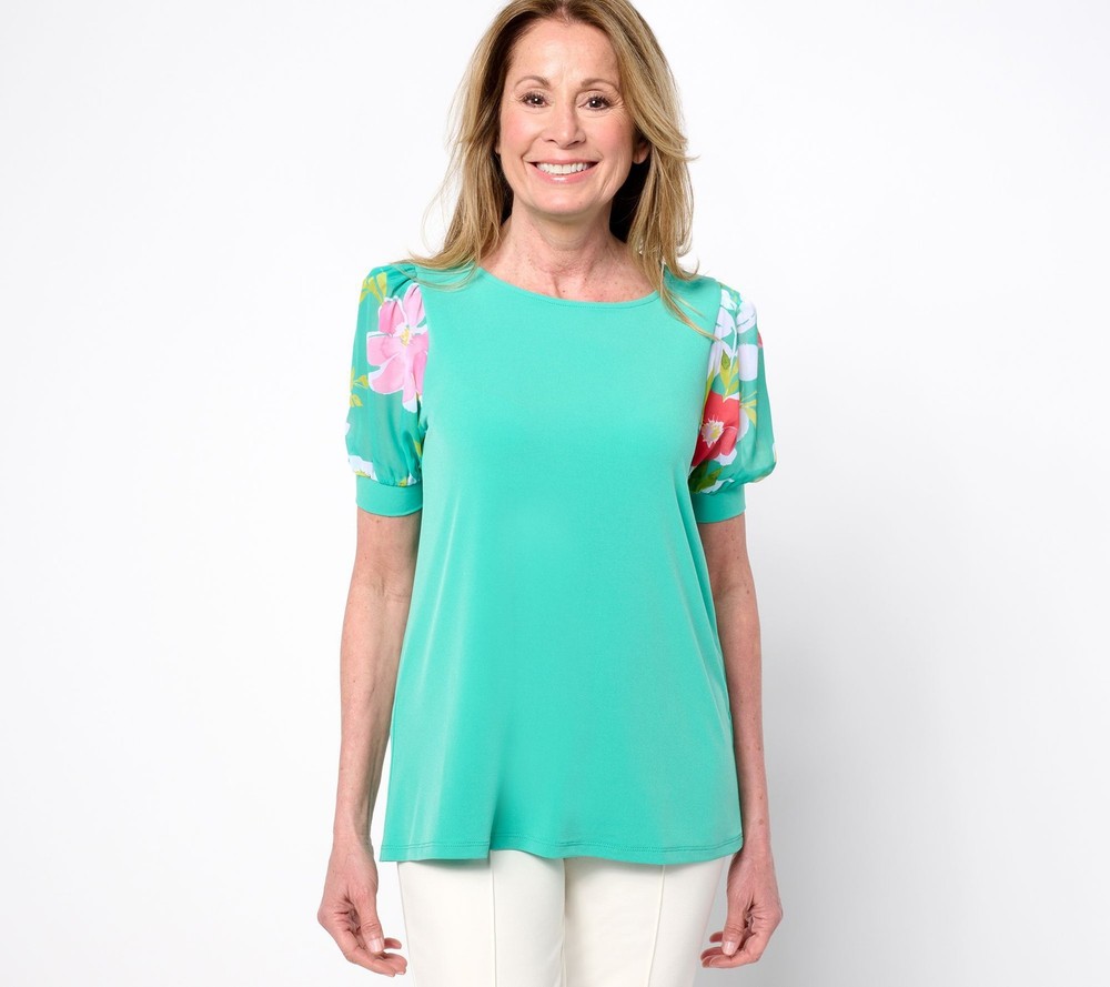 Susan Graver Women's Top Petite 3XP Liquid Knit Scoop Neck Multi-colored A687818