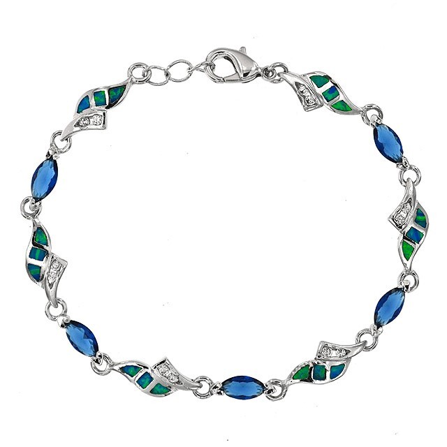 4CT Treated Sapphire & Australian Opal 925 Sterling Silver Tennis Bracelet OB5