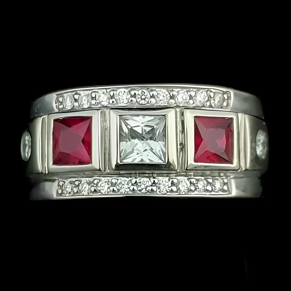 Princess Cut Simulated Red Ruby Men's Stunning Band Ring 14k White Gold Plated