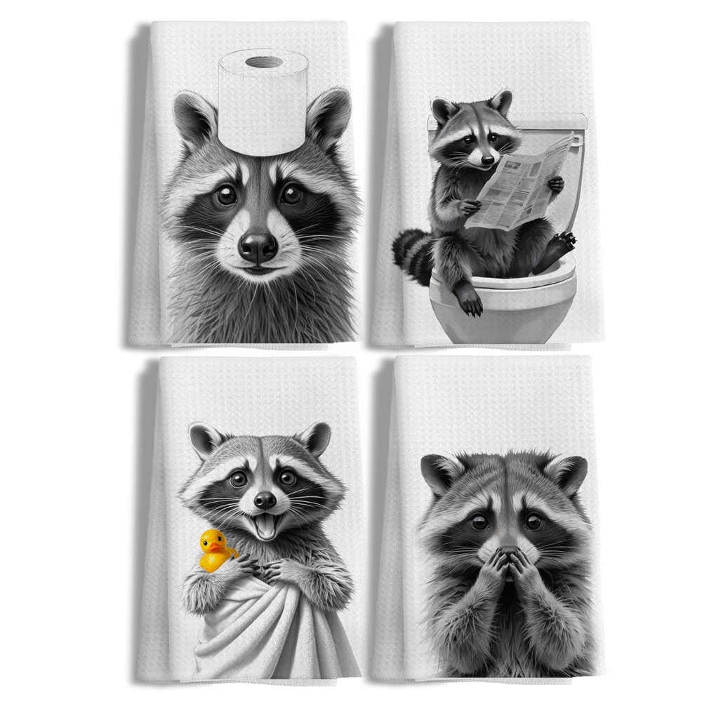 Funny Raccoon Gifts Hand Towels for Bathroom Decor Set of 4, Funny Kitchen To...
