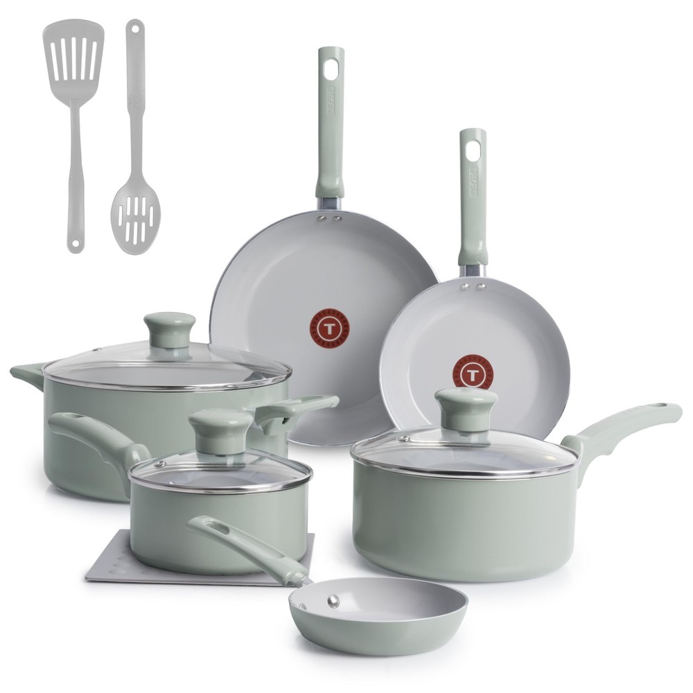 T-Fal Refresh Ceramic Nonstick Cookware Set, Oven 12-Piece Mint Green