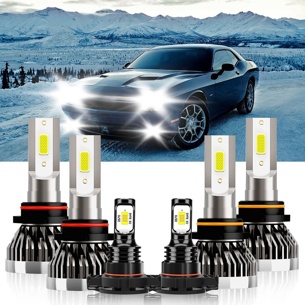 For Dodge Avenger 2010-2012 9005 9006 5202 LED Headlight+Fog Light Bulbs 6000K