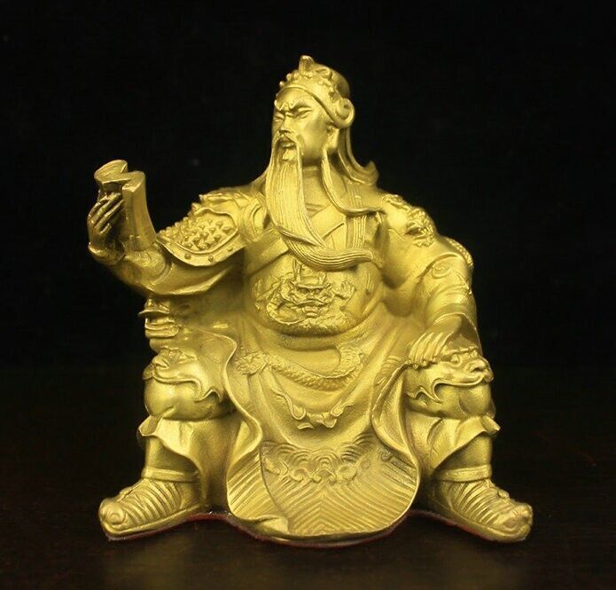 5-inch Bronze Guan Gong Statue with Dragon and Book  