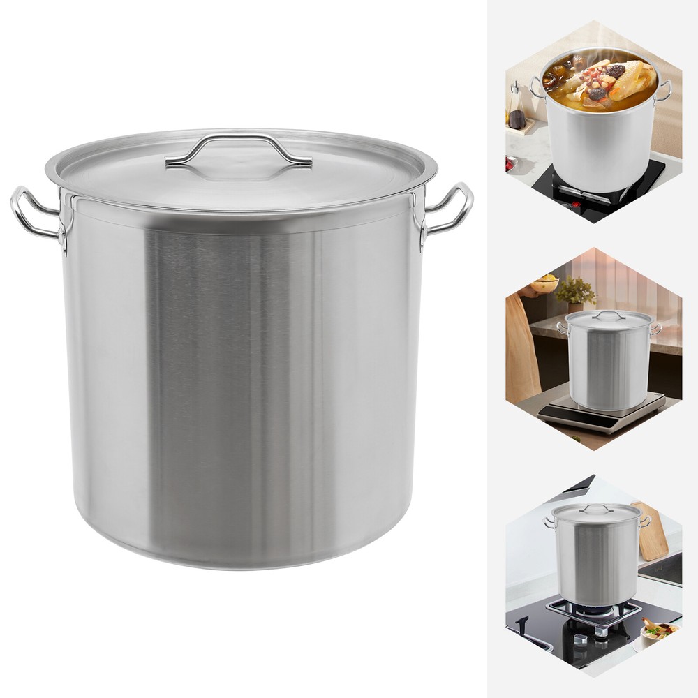 100 Quart Stainless Steel Stock Pot with Lid for Commercial Kitchen Cooking