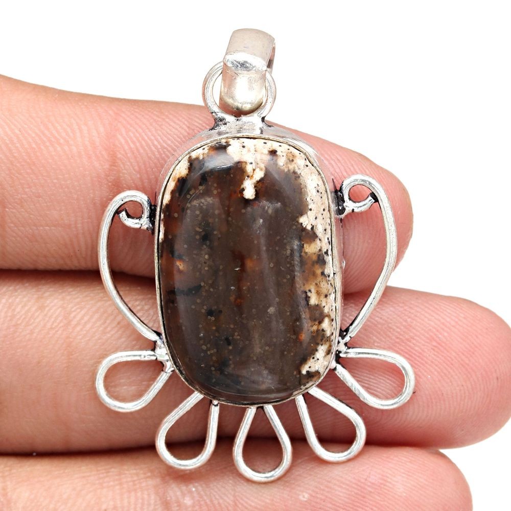 Handmade Jasper Gemstone Silver Pendant for Mother's Day Jewelry 2 Inch