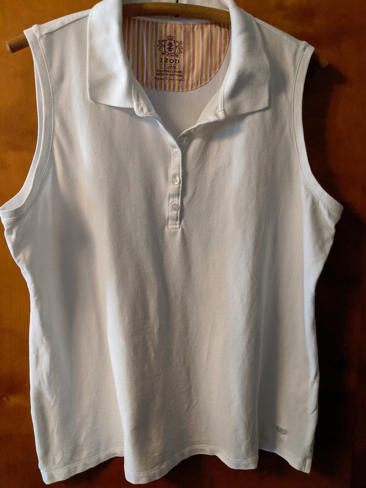 IZOD Womens White Sleeveless Knit Top Size XL Easy Care Golf Shirt