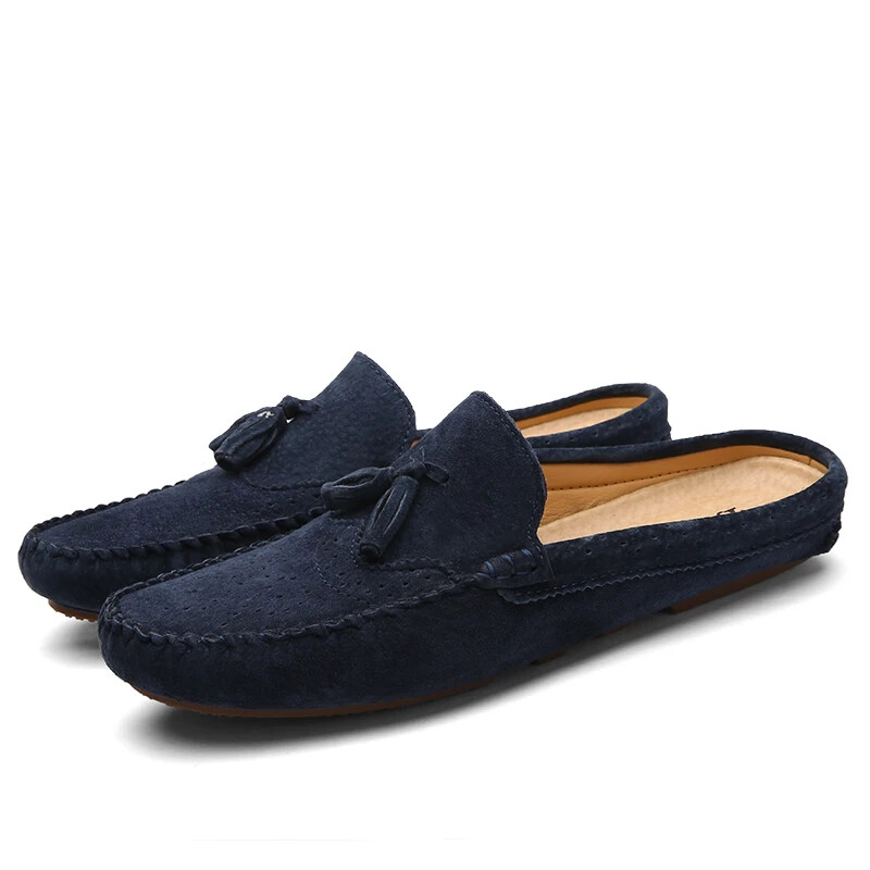 Men's Leather Half Slipper Loafers - Casual Slip-On Boat Shoes
