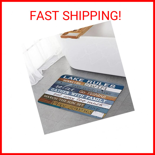 Blue Lake Rules Doormat Entrance Mat Floor Mat, Farm Vintage Plank Rug Indoor Fr