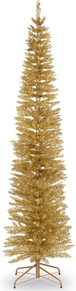 NEW National Tree Company 7' Champagne Tinsel Slim Artificial Christmas Tree NIB