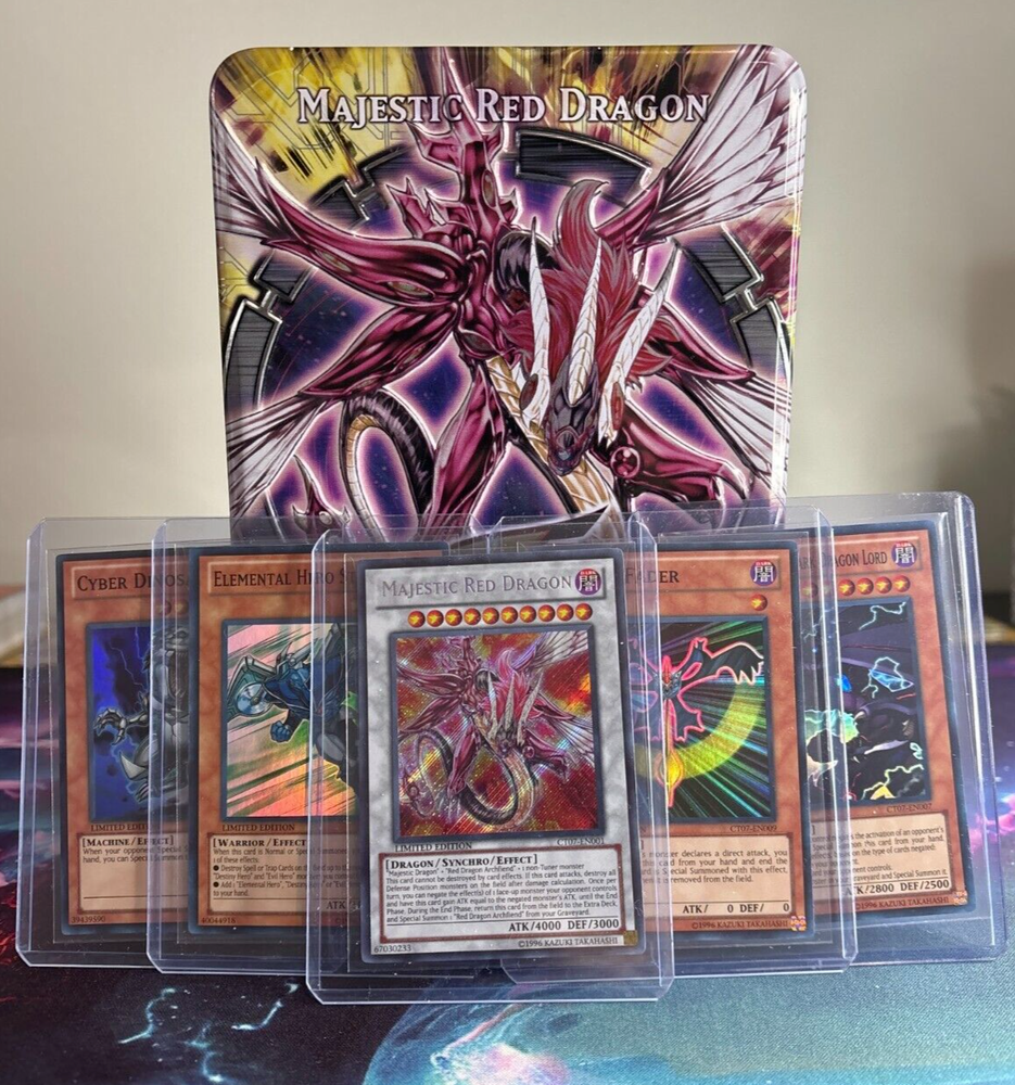 YuGiOh Majestic Red Dragon 2010 Tin with All Promo Cards Near Mint