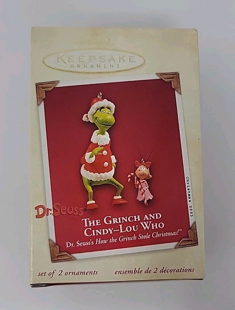 Hallmark Keepsake Dr Seuss Grinch and Cindy Lou Who Christmas Ornament Set