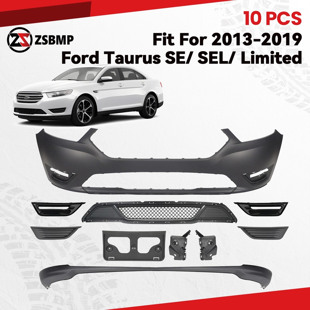 For 2013-2019 Ford Taurus Front Bumper Cover Grille Assembly Kit Set Chrome Trim