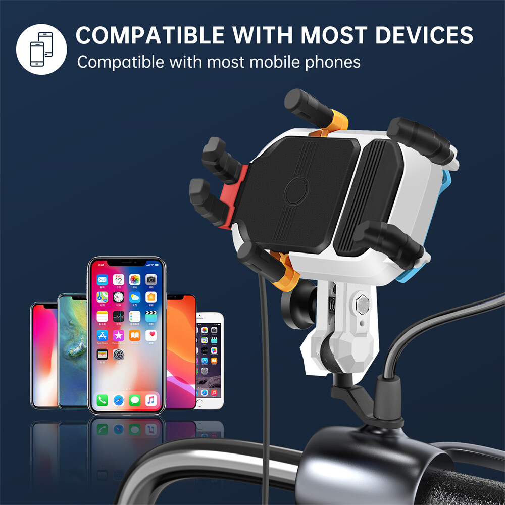 Motorcycle Bike ATV Cell Phone GPS Handlebar Mirror Mount Holder W/Charger