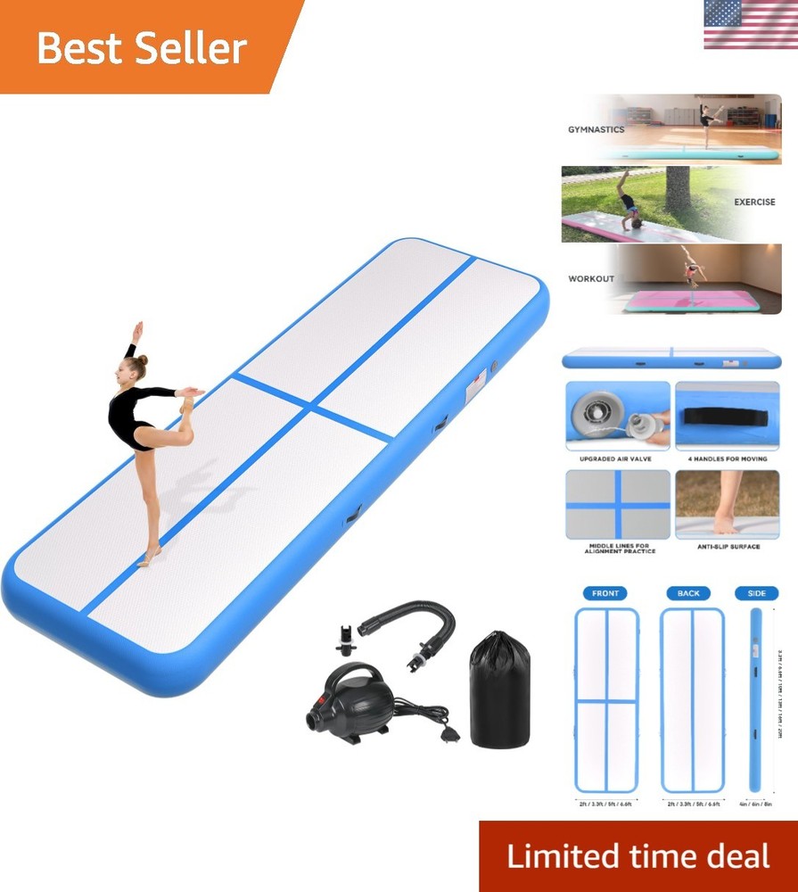 Portable 4in Thick Inflatable Gym Mat with Electric Pump – Safe & Easy to Use