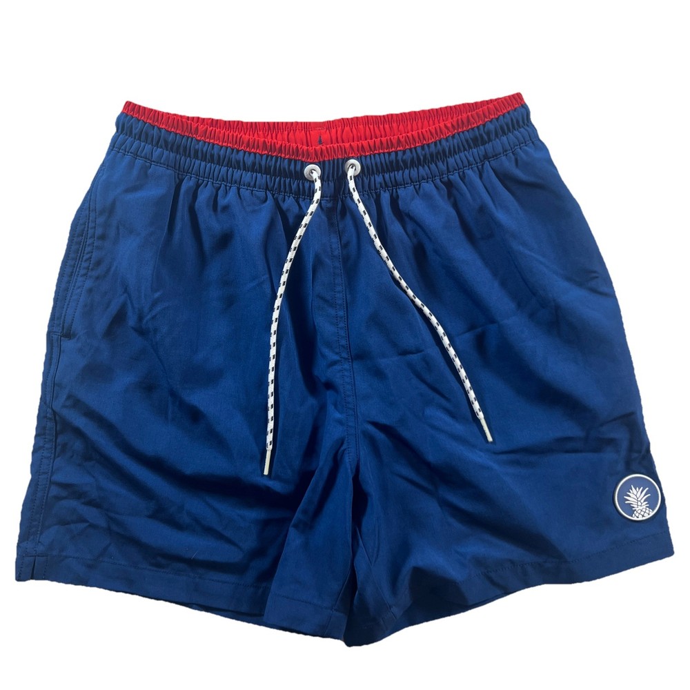 Chubbies Swim Trunks Shorts Mens Medium Blue Red Lined Pineapple Logo