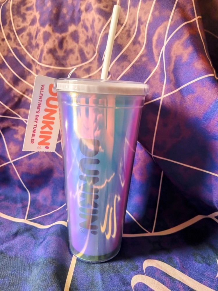 2024 Dunkin Donuts Valentine’s Day Heart Iridescent Tumbler with Heart Straw