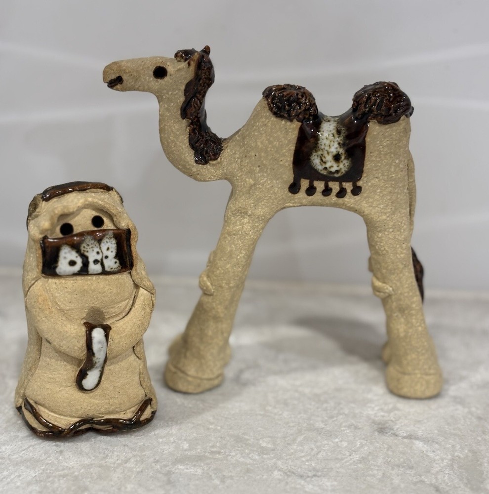Vintage Ceramic Camel & Bedouin Guide Signed “DB” Figurine Nativity