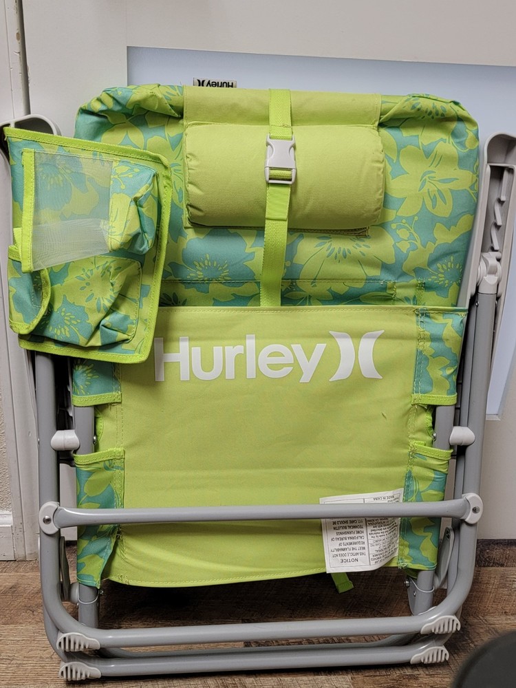 Hurley Backpack Beach Chair With Zipper Storage Headrest Cup Holder See Desc.