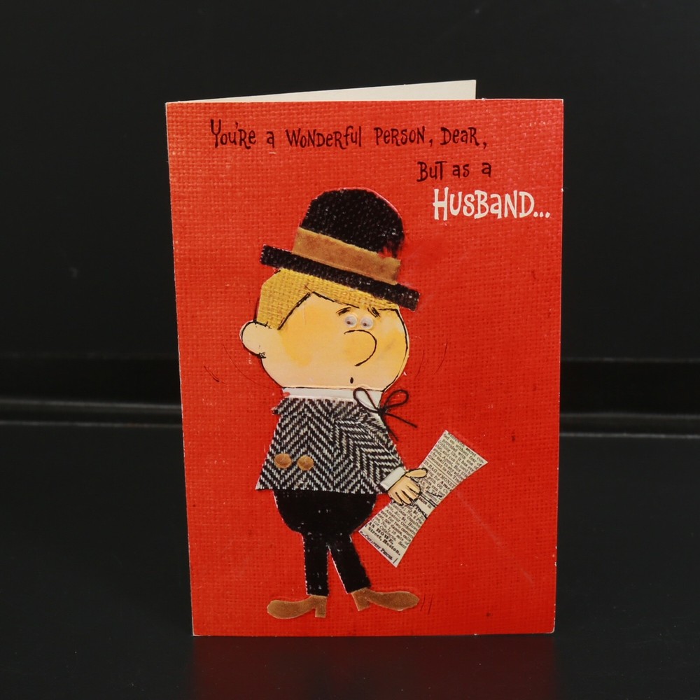Hallmark Husband Birthday Card Embossed Red Greeting Marriage Wife Ephemera Vtg