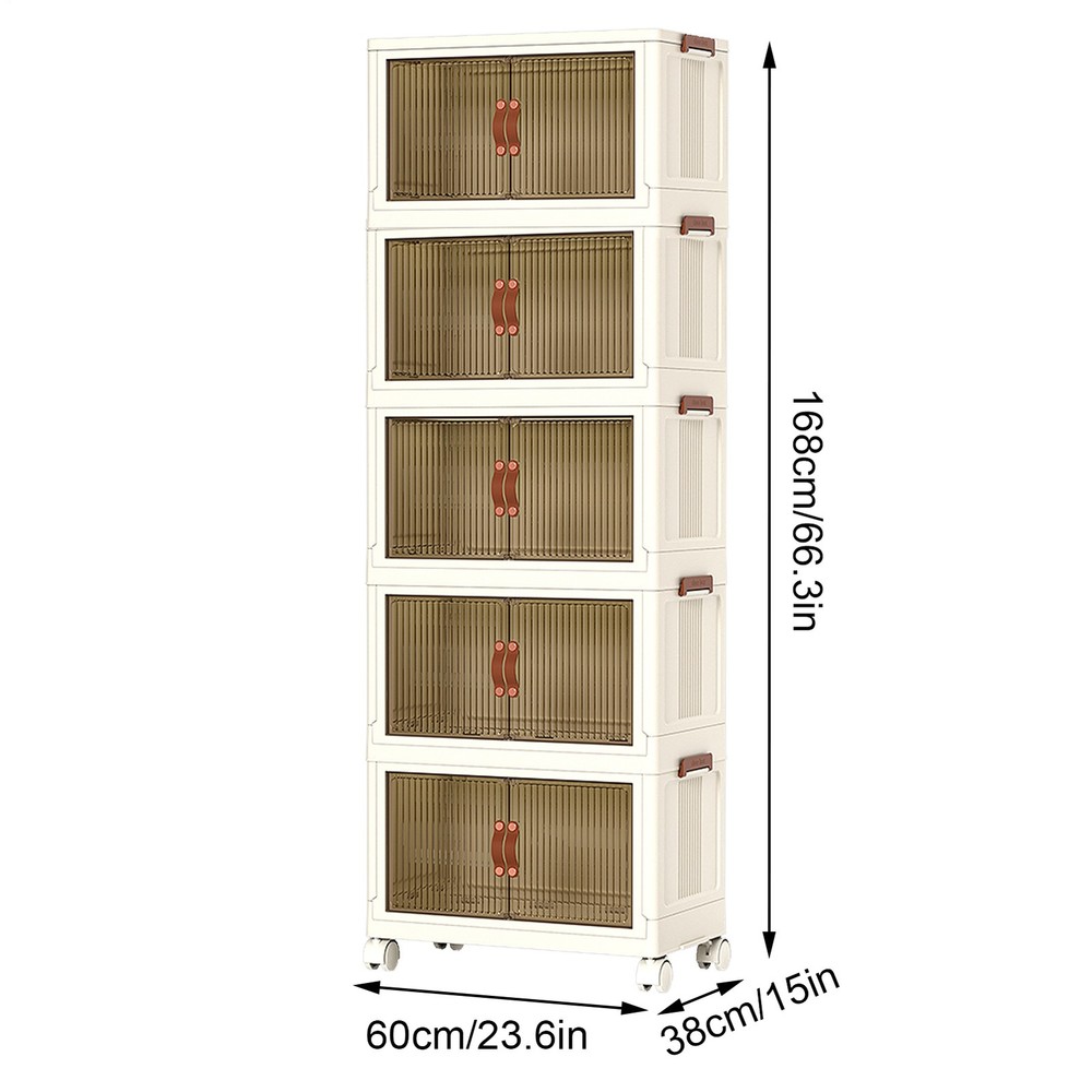 5 Pack Storage Bins Wheels Cart Stackable Organizer Box Cabinet,Collapsible