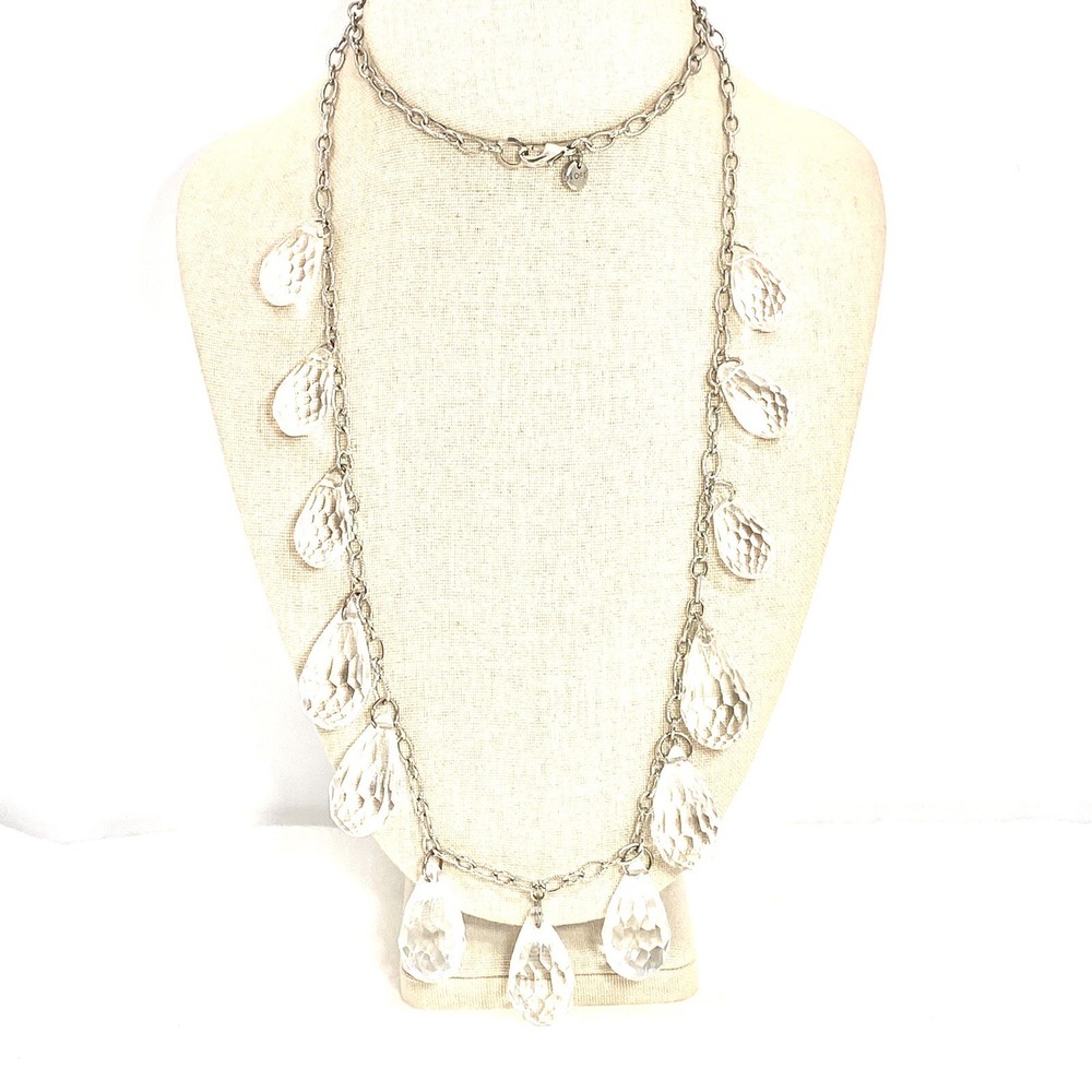 Vtg Loft Ann Taylor Silver Tone Necklace Graduating Resin Crystals Teardrop V ￼￼