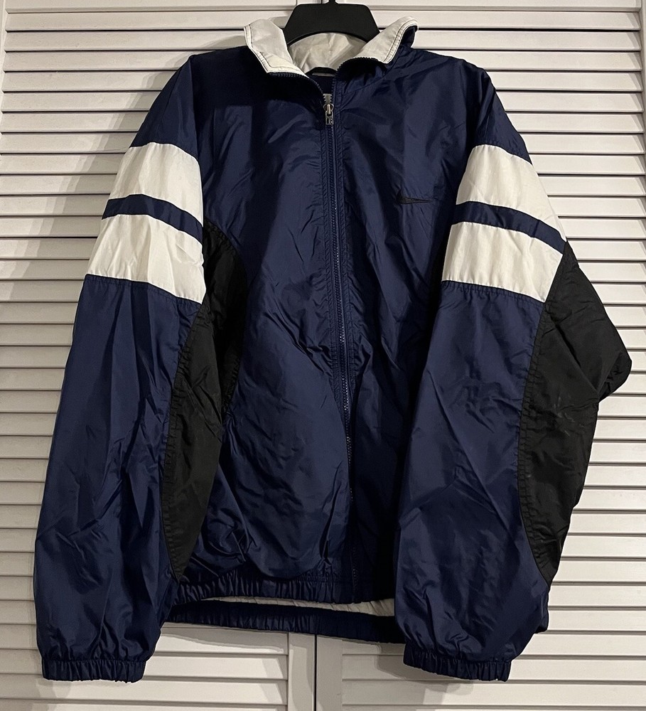 Nike Vintage White Tag Coat Navy Blue White Full Zip Jacket Size XL 90’s