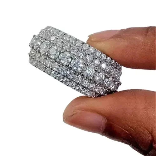 Real 925 Sterling Silver 4.20 Ct Moissanite Men's Eternity Anniversary Band Ring