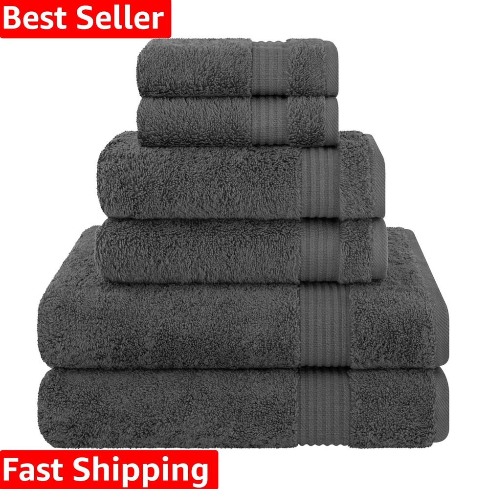 OEKO-TEX Certified 6 Piece Towel Set – Dark Gray, Soft & Durable Cotton Towels