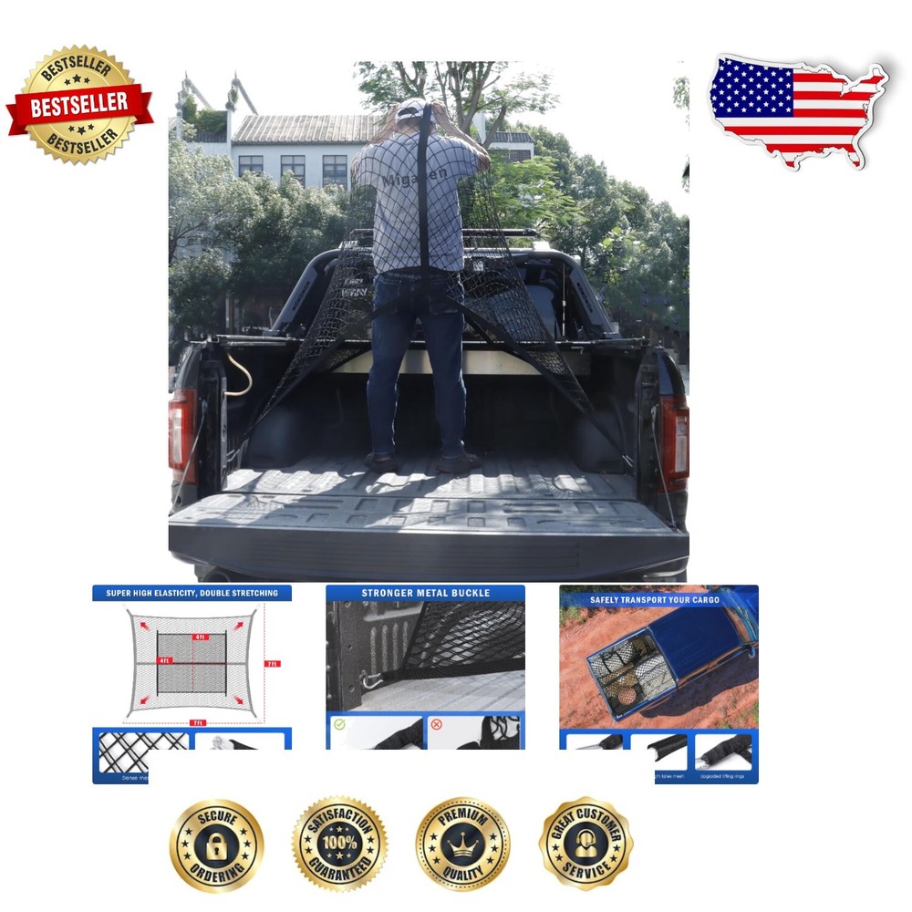 Weather-Resistant Truck Bed Cargo Net 4'x4' - Heavy-Duty Design with Accessories