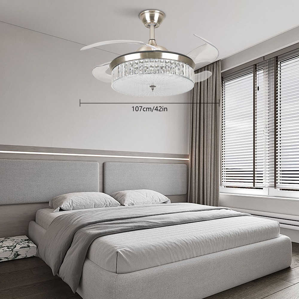 42-Inch Silver Fan Chandelier with Remote & 3 Color Temperatures