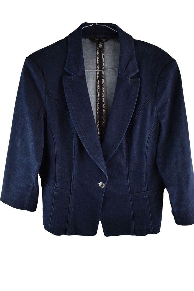 WHITE HOUSE BLACK MARKET Blue Denim Blazer Jacket size Uk 12 Womens Cotton