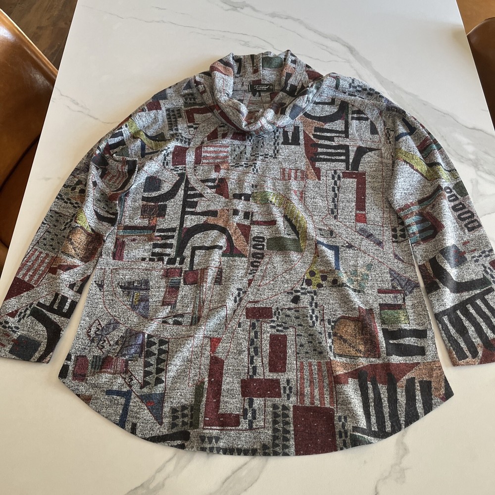 Women's Inoah Long Sleeve Tunic Top Abstract Colorful Geo Print Art to Wear Sz S