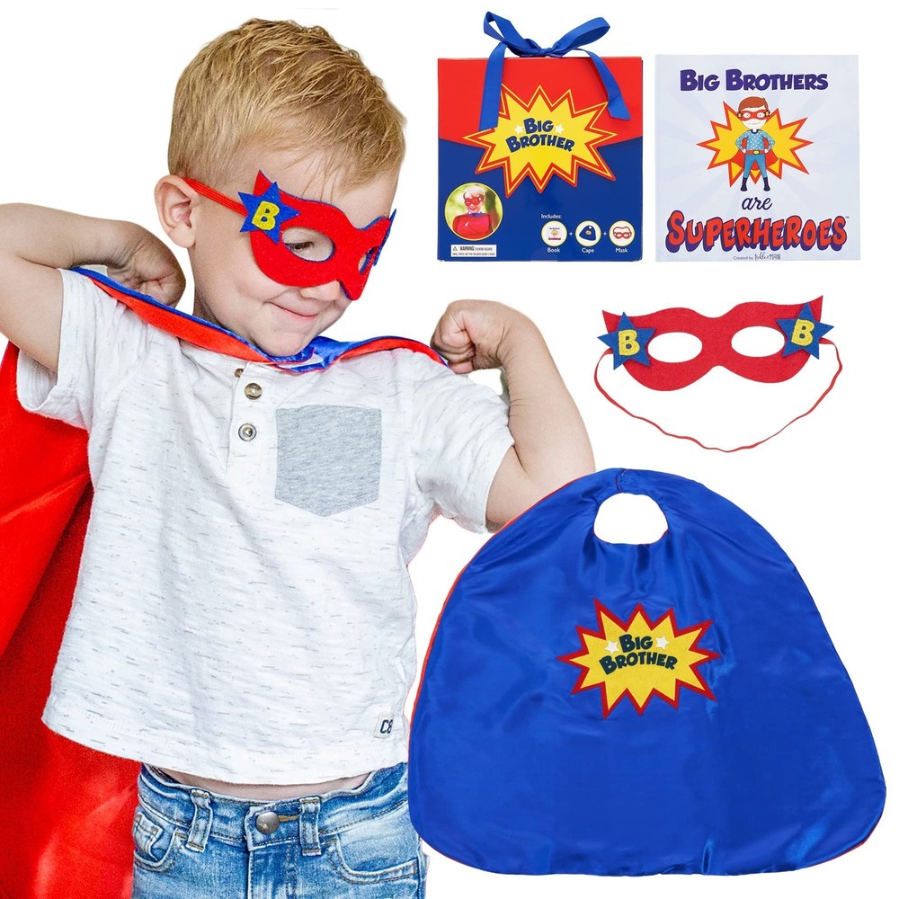3 Piece Gift Set Includes Big Brothers are Superheroes Book, Satin Cape, Mask