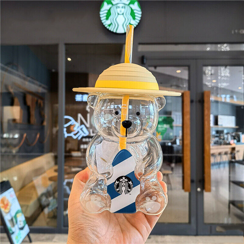 Starbucks Korea 2022 Summer Yellow Bear Glass Tumbler with Straw 473ml