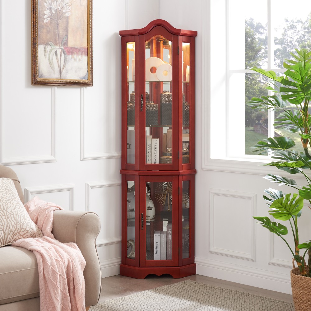 Display cabinet with lighting Features tempered glass doors Includes light bulb