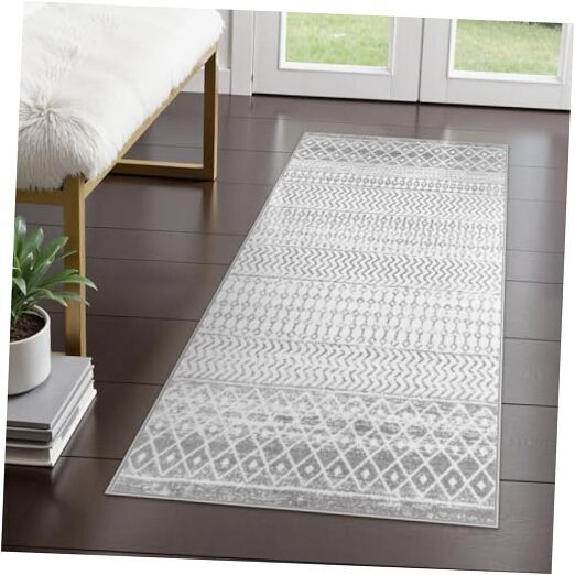 Moroccan Washable Area Rug, 2x4 Non-Slip Front Door Mat Indoor 2'x4' Grey