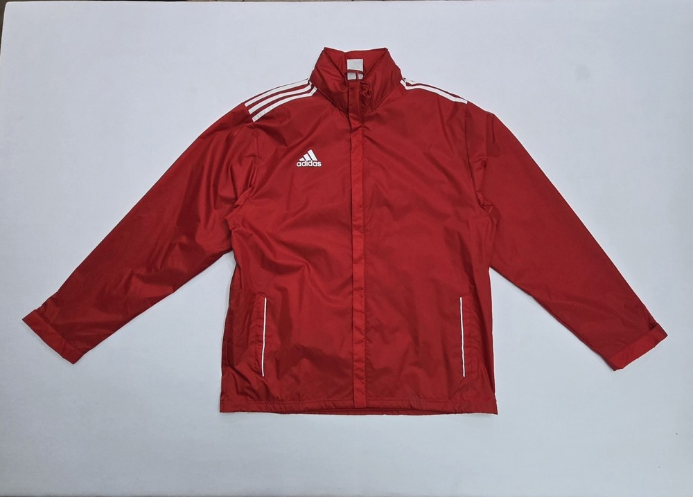 Adidas Windbreaker Rain Jacket Mens Size XL Red Hideaway Hood Full Zip