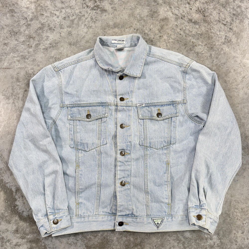 Vintage Guess Georges Marciano Jacket Mens Medium Denim Trucker Made USA 90s