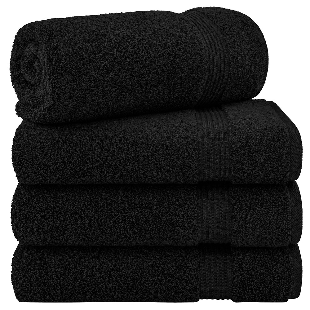 Soft Plush Black Turkish Cotton Bath Towels Set of 4