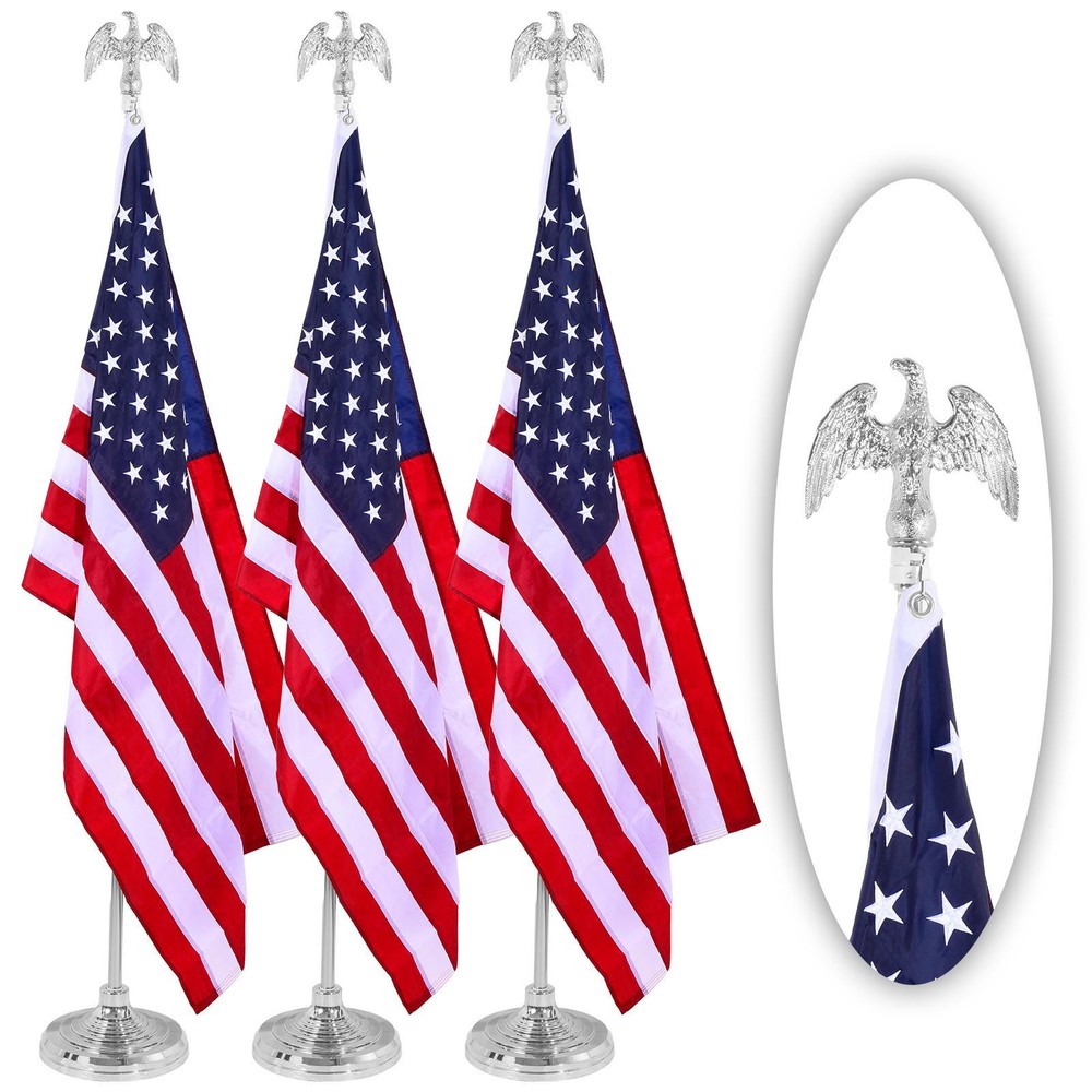 3PACK 8FT Telescoping Indoor Flag Pole Kit, Indoor American Flag With Stand
