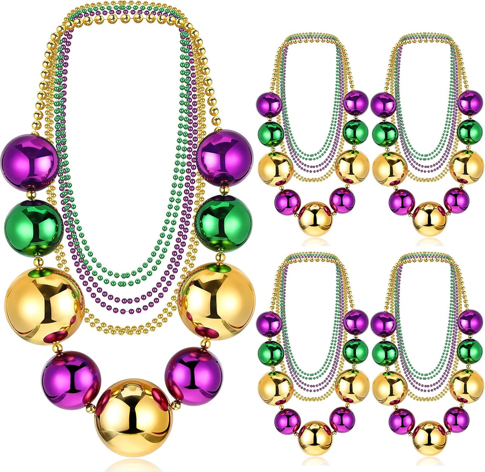 66-Piece Jumbo Mardi Gras Bead Necklaces Bulk Pack - Assorted Colors for Costume Parties & Events