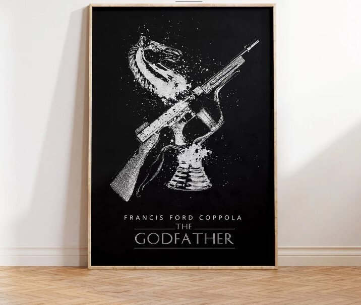 Vintage Godfather Movie Poster with Brando and Pacino