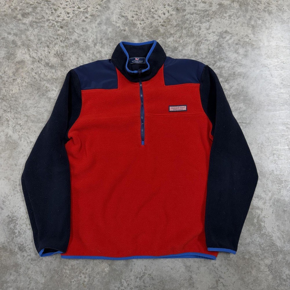Vineyard Vines Jacket Mens Medium Red Fleece 1/4 Zip Pullover Colorblock