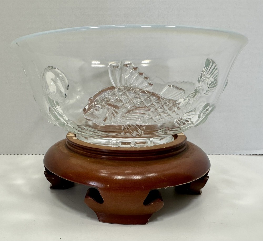 Vintage 1950s Ted Mehrer Verlys Opalescent Glass Three Fish Bowl