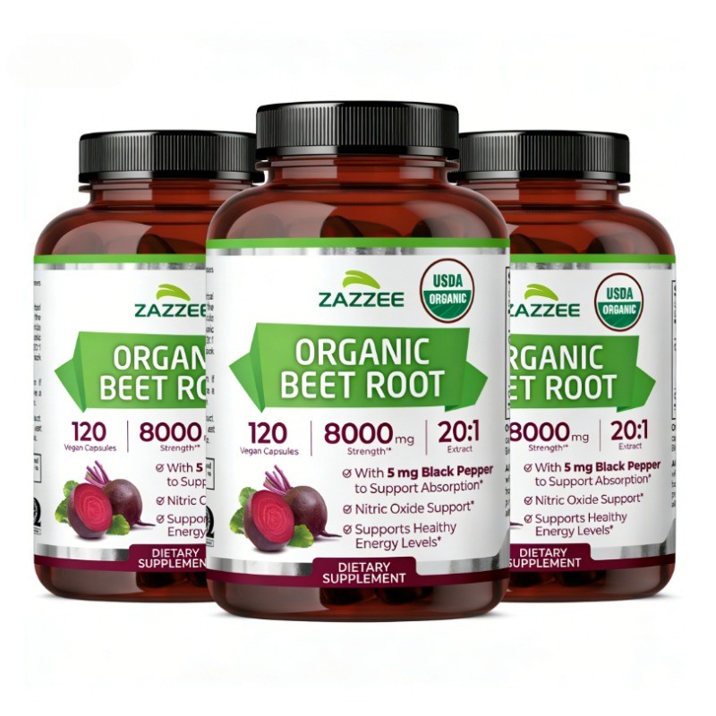 Zazzee Organic Beet Root 20:1 Extract – 8000mg Strength, 120 Capsules (3 Pack)